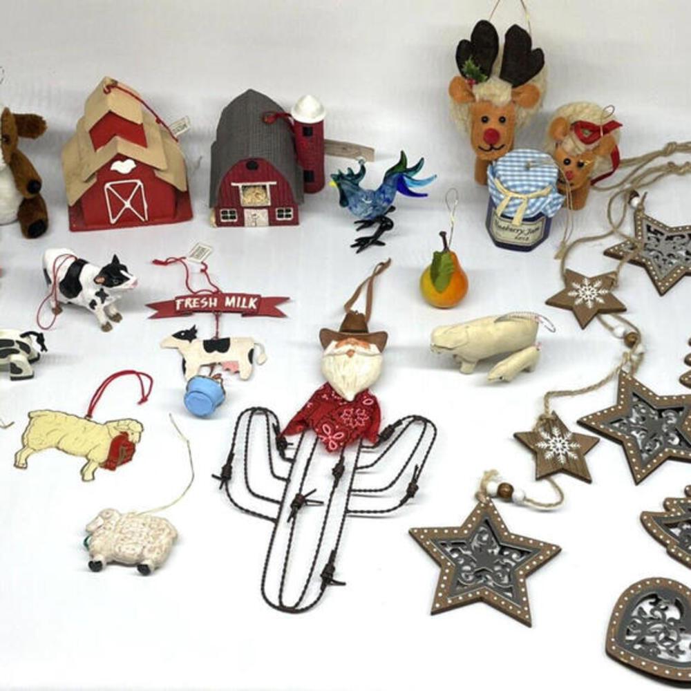 Country Farm Animals Cowboy Rustic Homestead Christmas Ornaments LOT of 20‎